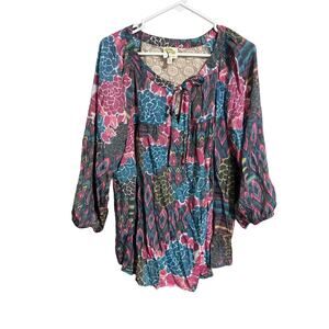 Fig and Flower Anthropologie 2X Floral  Blouse lace insert